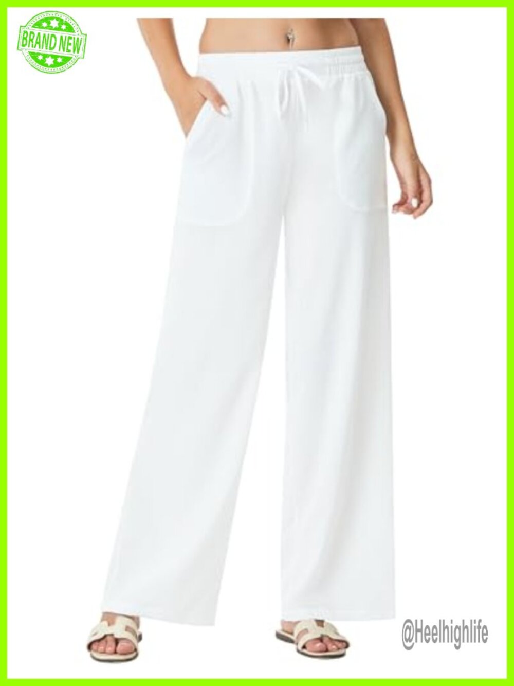 Flowy Wide Leg Palazzo Pants Zip Pocket Drawstring Travel Casual